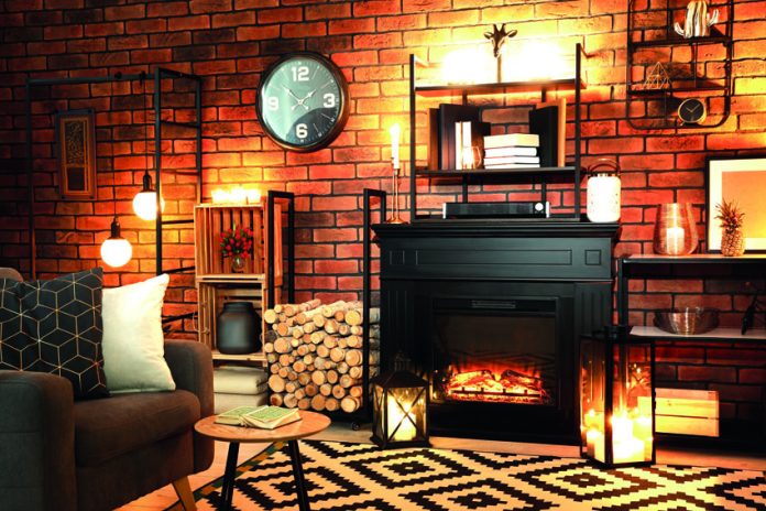 Stylish,Living,Room,With,Beautiful,Fireplace,,Armchair,And,Different,Decor